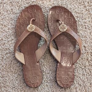 Tory Burch Tan Sandals with Logo Detail